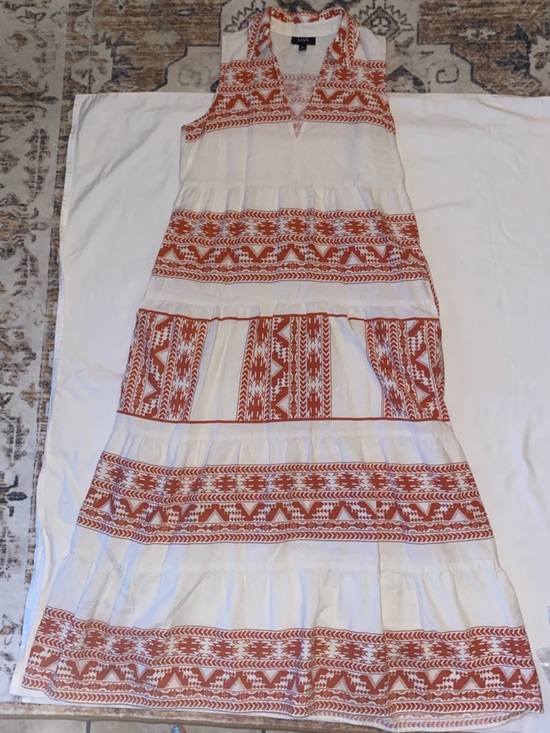 MSK Dresses & Skirts - MSK Cream Maxi Dress with Rust Tribal Bands. *READ*